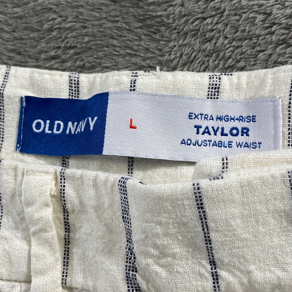 Old Navy Shorts Womens L White Navy Taylor Extra High Rise Linen Blend Striped - Picture 5 of 10